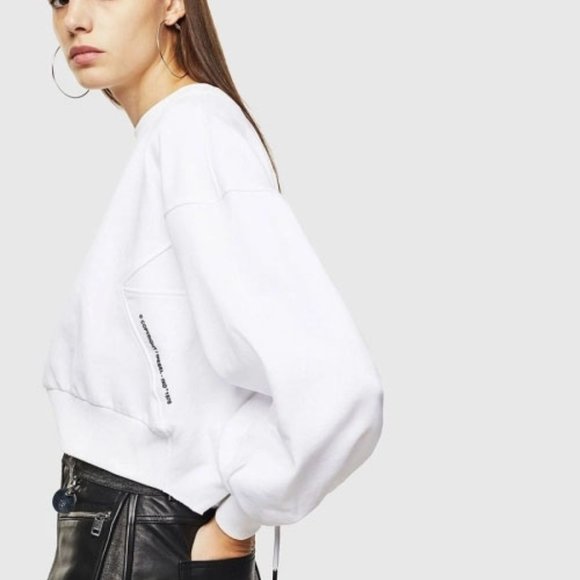 Diesel White Cotton Gathered Back Sweatshirt F-Mondy Felpa Size Medium - Picture 2 of 9